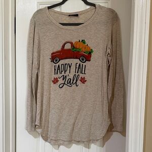 Happy Fall Y'all Long Sleeve Tee - Beige with Red Truck